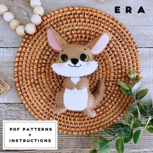 Kangaroo felt PDF Patterns. DIY felt toys Kangaroo. Australian animal pattern. Cute animals softy plushie pattern.  Great DIY gift.