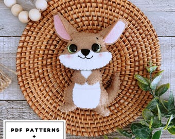 Kangaroo felt PDF Patterns. DIY felt toys Kangaroo. Australian animal pattern. Cute animals softy plushie pattern.  Great DIY gift.