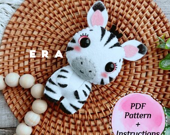 Zebra felt PDF Pattern and instructions. DIY felt toys. Sewing pattern. Animal pattern. Stuffed animal pattern. Felt patterns. DIY gift.