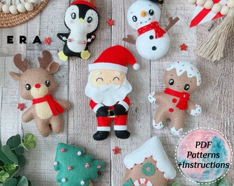 Christmas set PDF Pattern. Felt sewing patterns. DIY felt toys/ ornaments/ garland/ wreath/ decorations. #Santa #reindeer #snowman...