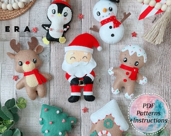 Christmas set PDF Pattern. Felt sewing patterns. DIY felt toys/ ornaments/ garland/ wreath/ decorations. #Santa #reindeer #snowman...