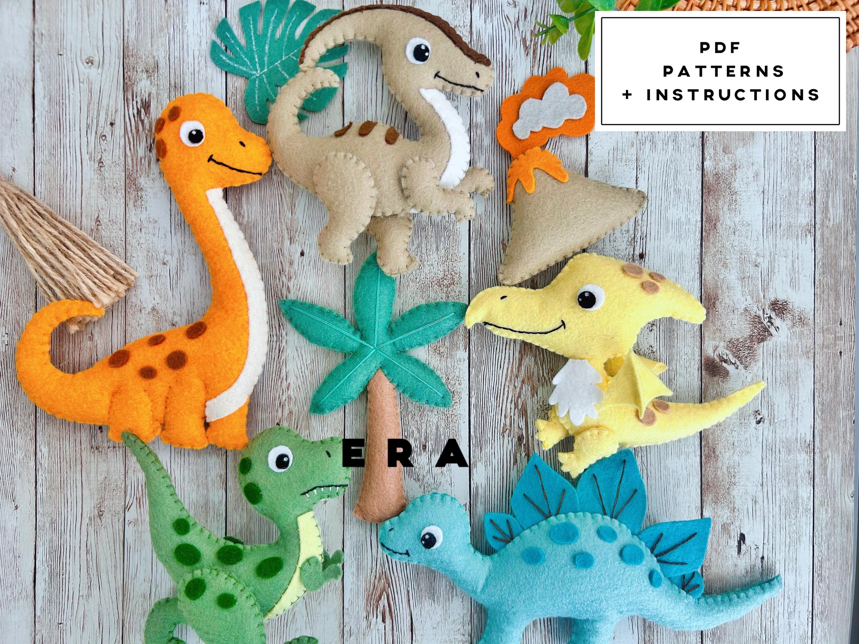 Dinosaurs Felt Set of 8 PDF Patterns. DIY Felt Toy Dinosaurs, Mountain ...