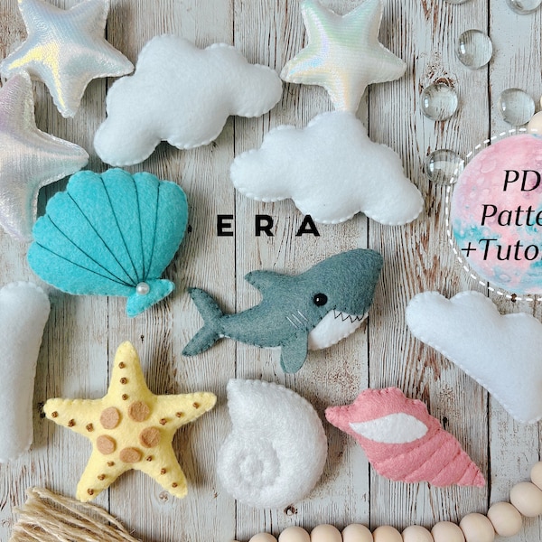 PDF Pattern sea animals shark set of 7 felt sewing toys. DIY felt sewing animals toy, baby mobile, garland, ornament, decoration, nursery.