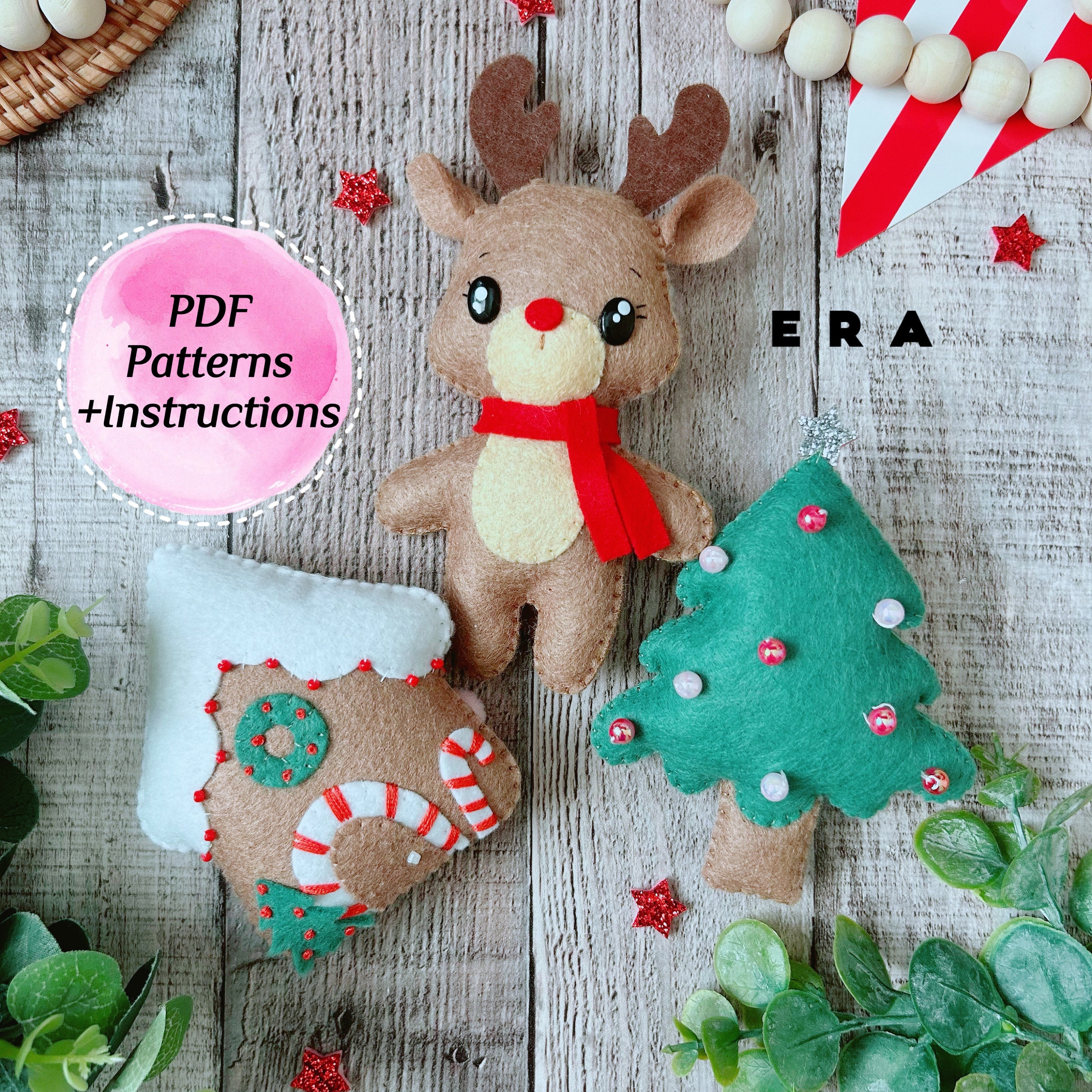 Santa's Sweet Shop ~ Bucilla 6 Piece Felt Ornament Kit #86187, Gingerbread  Man DIY