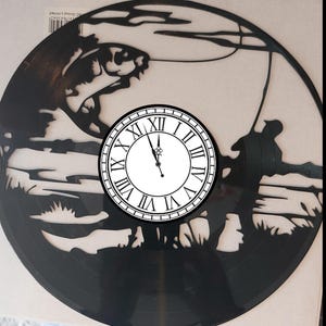 Vinyl Clock Vinyl wall clock handmade on real 33 rpm LP record Fishing Man