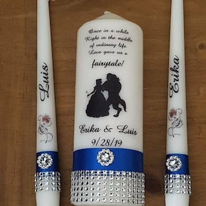 Bougie de mariage personnalisée La Belle et la Bête,