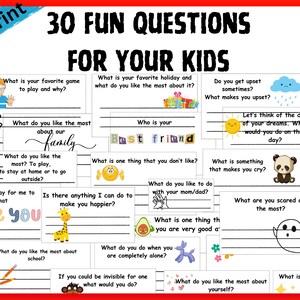 Fun Questions for Kids, Expand Child&#39;s VOCABULARY, Writing, Know Child Better, Game for kids Fun Conversations with Kids, Writing Answers