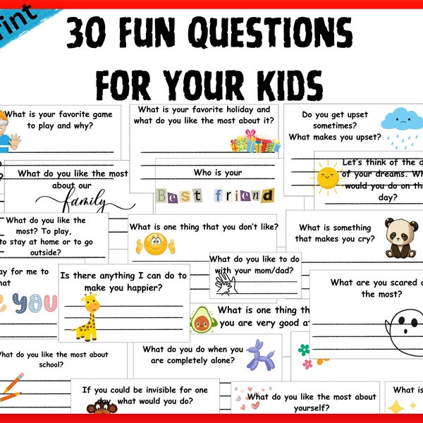 Fun Questions for Kids, Expand Child's VOCABULARY, Writing, Know Child Better, Game for kids Fun Conversations with Kids, Writing Answers