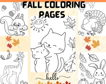 10 páginas para colorir com tema de animais de outono / outono para crianças. Temporada de outono, livro de colorir para presente infantil. Coelho Peru Urso etc Desenhos de Animais Digitais