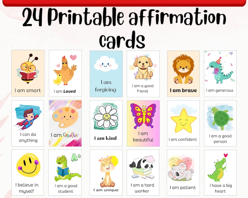 Affirmation Cards for Kids, Printable. Positivity Cards, Building Confidence Cards for Kids. Colorful Gift for Kids, Motivation for Kids image 1