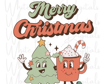 Retro Merry Christmas png, Merry Christmas png, Christmas Tree png, Hot Cocoa png, Christmas Sublimation, Print on Demand, Instant Download