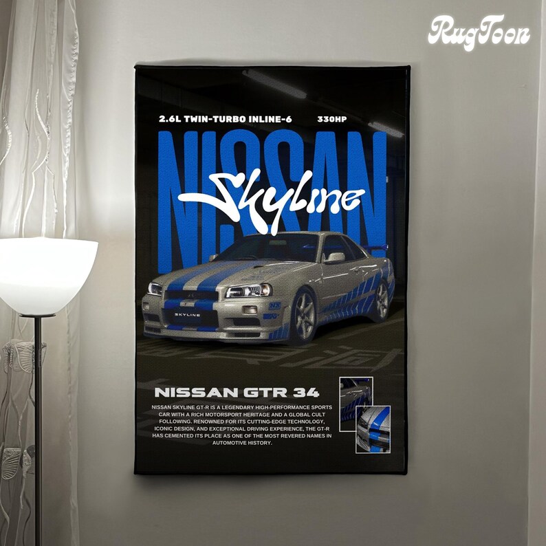 Nissan Gt R Rug Nissan Skyline GTR 34 Rug - Car Fan Art Cover Carpet - Sports Car ...