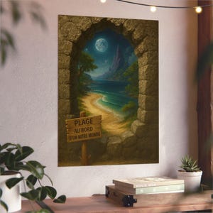 Trompe l&#39;oeil painting - Beach on the edge of another world - Fantasy wall art