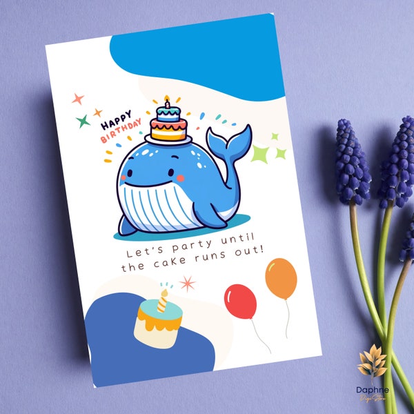 Birthday Postcard - Whale of a Birthday Party - Cake on Board for Endless Celebration!