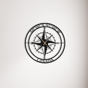 Personalized Compass Metal Wall Clock: Large Silent Home Decor