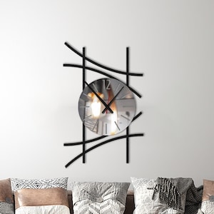 Abstrakt metallväggklocka: Spegelplexiglas, modern heminredning