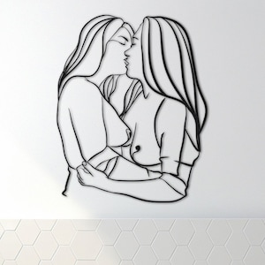 Lesbian Kiss Metal Wall Art: Handmade LGBTQ Bedroom Decor