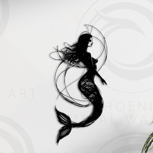 Metal Mermaid Wall Decor, Metal Mermaid Decor, Nautical Metal Wall Art, Ocean Metal Wall Art,Wall Decor Living Room,Bathroom Decor, Gift