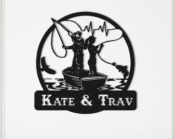 Personalized Fishing Couple Metal Wall Art: Custom Fisher Monogram