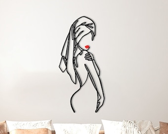 Feminine Woman Bathroom Wall Art, Women Metal Bathroom Wall Decor, Minimalist Line Art, Female Body Wire Art, Modern Christmas Gift, Sign