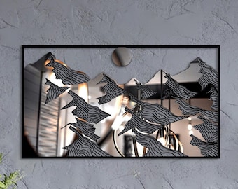 Mountain Forest Metal Wall Art: Modern Mirror Decor