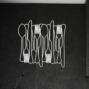 Metal Kitchen Utensils Wall Decor: Modern Art Sign