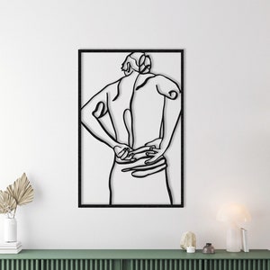 Masculine Metal Line Art: Man in Bathrobe Bathroom Wall Decor