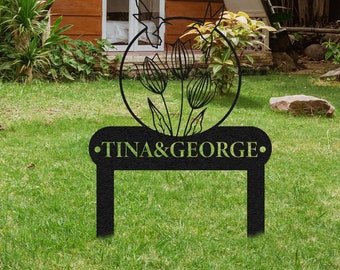 Custom Hummingbird Metal Garden Sign: Personalized Flower Decor