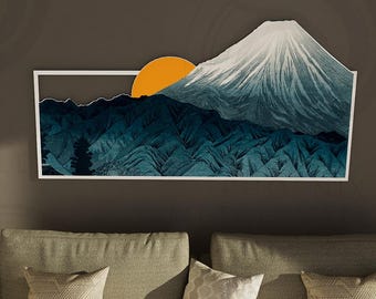 Fuji Berg Metall Wandbild: Japanische Landschaft, minimalistisches Berg Dekor