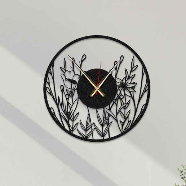 Poppy Flower Metal Wall Clock, Modern Minimalist Art Wall Clock, Flower Design Wall Clock, Bedroom Decor, Gift for Her, Christmas Gift, Sign