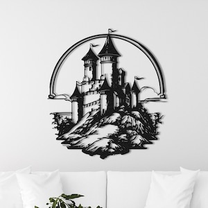 Decorazione da parete in metallo a forma di castello, decorazione da parete in metallo a forma di castello, scultura da parete in metallo per camera da letto, soggiorno, ufficio, regalo di inaugurazione della casa, regalo di Natale