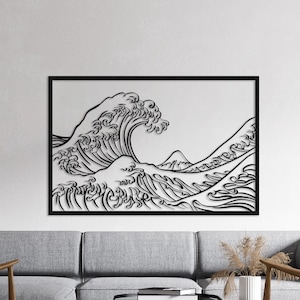 Kanagawa Oki Nami Ura Metal Wall Art, Great Wave Metal Wall Decor, Japanese Art History, Office Decor, Gift for Her, Aesthetic Design Black