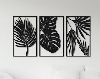 Tropical Leaf Metal Wall Decor Set: Modern Botanical Art