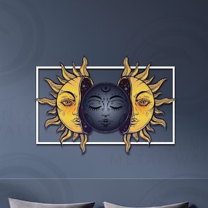 Mond und Sonne Tarot Karten Metall Wanddekoration, Bunte Metall Wand Schild, Große Wand Kunst, Geschenk für Freundin, Extra Große Metall Wand Dekoration