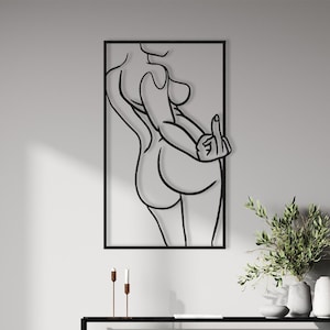 Metal Woman Middle Finger Line Art: Feminist Body Positive Decor