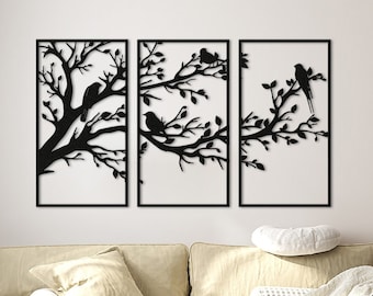 Tree of Life Metal Wall Decor, Birds and Branch Metal Tree Wall Art, Set of 3 Pieces Metal Wall Decor, Entryway Decoration, Wall Hangings