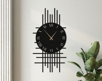 Large Black Metal Wall Clock: Modern Geometric Design, Silent Clock