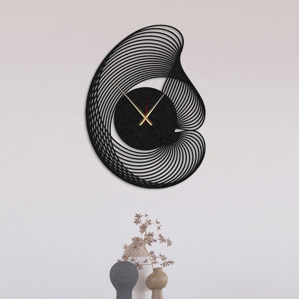 Spiral Wall Clock, Black Minimalist Large Metal Art, Modern Design Unique Oversize Clock, Metal Wall Clock, Best Gift Her, Vavy Wall Clock