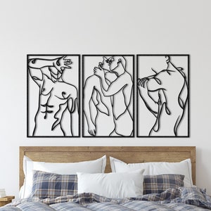 LGBT Gay Couple  Set of 3 Metal Wall Decor, Gay Line Art, Gay Anniversary Gift, Black Metal Art, Hot Couple, Interior Design, Home Deco, Art