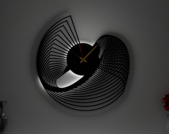 Spiral Metalowy Zegar Ścienny Led, Bardzo Duży Zegar Ścienny Led, Nowoczesne Ciche Czarne Metalowe Zegary Do Domu Wiejskiego, Prezent Na Walentynki, Dekoracja Ścienna Led