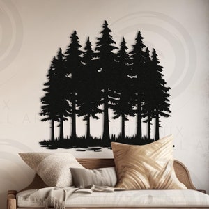 Pine Forest and Lake Scenery Metal Wall Art, Metal Tree Wall Decor, Nature Sign, Unique Home Decor Gift, Nature Forest Decor, Outdoor Decor
