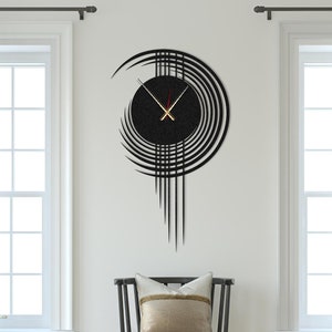 Horloge murale en métal moderne et minimaliste surdimensionnée, idée d'horloge murale nouvelle saison, horloge murale silencieuse, horloge murale en métal au design unique, flânerie