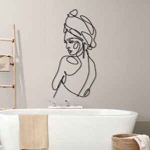 Minimalist Metal Woman in Bath Wall Art: Single Line Portrait