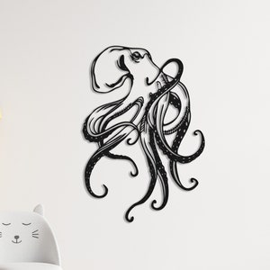 Octopus Metal Wall Art, Nautical Animals Metal Wall Decor, Wall Hanging, Lake House Decoration, Beach House Decor, Christmas Gift, Wall Sign