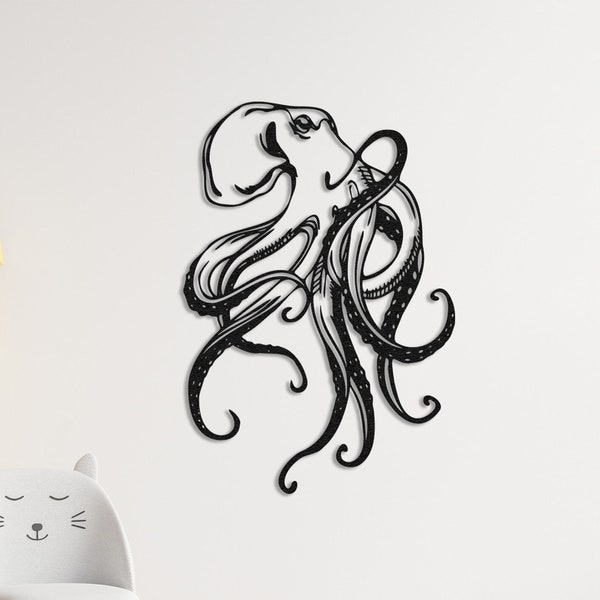 Octopus Metal Wall Art, Nautical Animals Metal Wall Decor, Wall Hanging, Lake House Decoration, Beach House Decor, Christmas Gift, Wall Sign