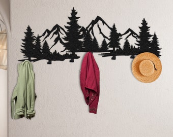 Mountain Forest Metal Coat Rack: Wall Mount Entryway Organizer