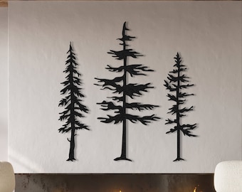 3er Set Kiefer Baum Metall Wandkunst, Metall Baum Wand Dekor, Natur Zeichen, einzigartiges Wohndekor Geschenk, Natur Wald Dekor, Wandbehang im Freien
