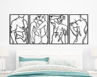 Set of 4 Naked Men Metal Wall Art, Man Line Art, LGBTQ Wall Art, Minimalist Wall Art, Bedroom Wall Art, Bedroom Deco, Unique Wall Sign