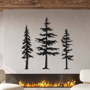 Set Of 3 Pine Tree Metal  Wall Art, Metal Tree Wall Decor, Nature Sign, Unique Home Decor Gift, Nature Forest Decor, Outdoor Wall Hanging