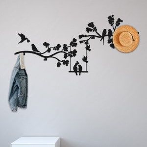 Birds Swinging on Tree Branch Coat Rack Wall Hanger, Entry Organizer, Metal Wall Hooks, Modern Coat Rack, Coat Rack, Farmhouse Wall Hange